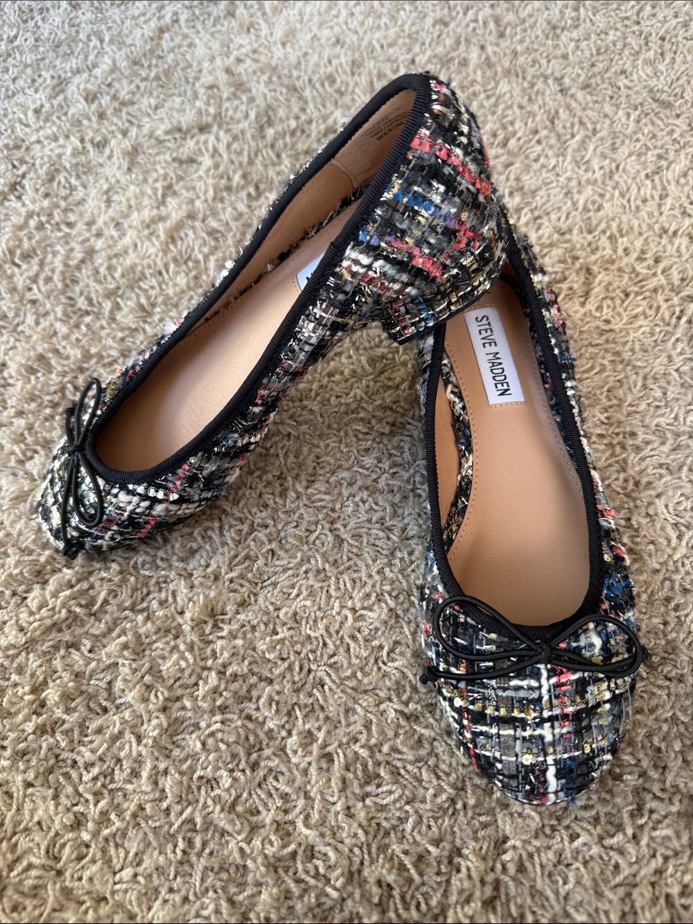 Steve Madden Black Multi Tweed Ballet Flats with Bow